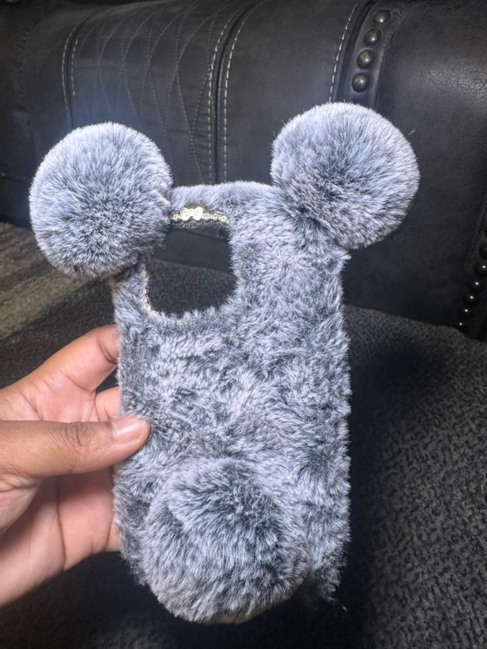 Grey Plush Ear iPhone 14 Pro Case - Unbranded